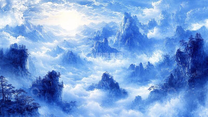 高清大图下载【趣麦麦图】飘渺远山云雾风景画4