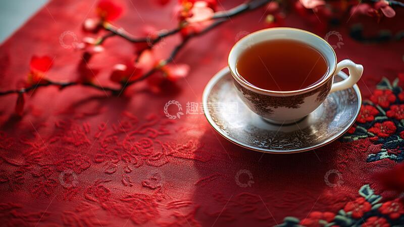 高清大图下载【趣麦麦图】新春下午茶茶杯素材茶叶