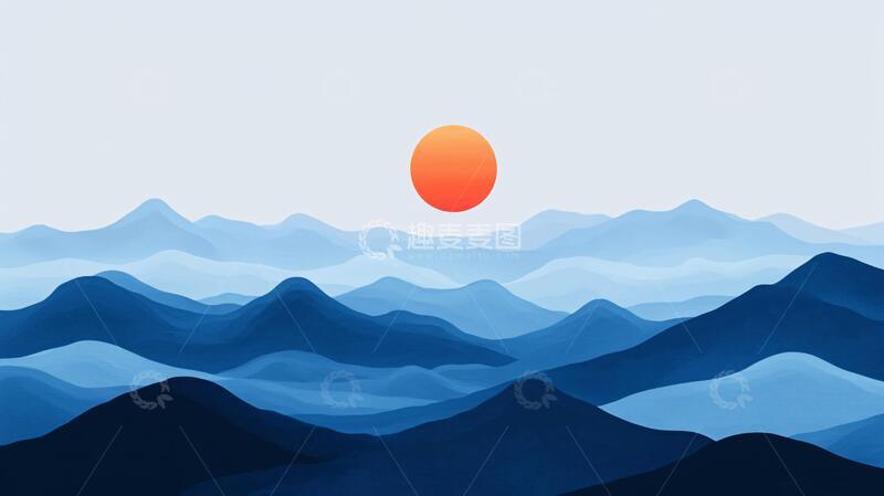 高清大图下载【趣麦麦图】质感蓝色山水1