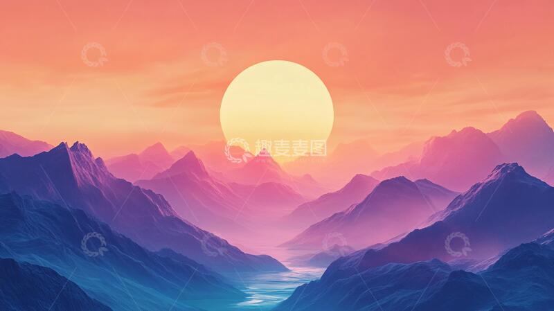 高清大图下载【趣麦麦图】插画红日插画红日水墨