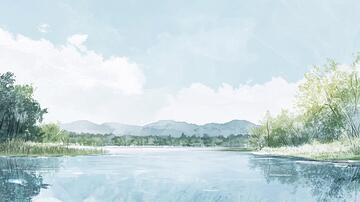 宽屏风景画插画景色手绘