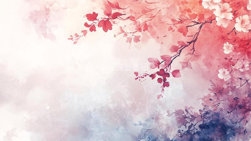 高清大图下载【趣麦麦图】水彩梅花墙纸7