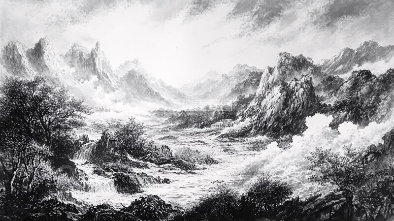 高清大图下载【趣麦麦图】山水画黑白云海12