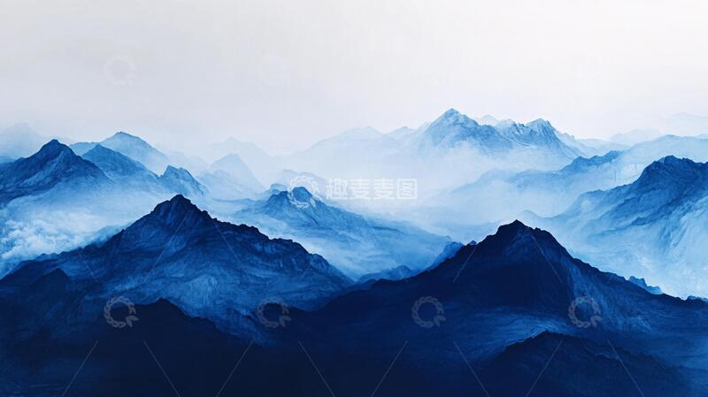 高清大图下载【趣麦麦图】蓝调水墨群山4