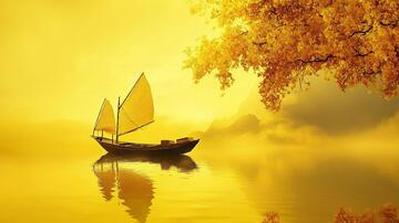 有意境的船意境背景金色