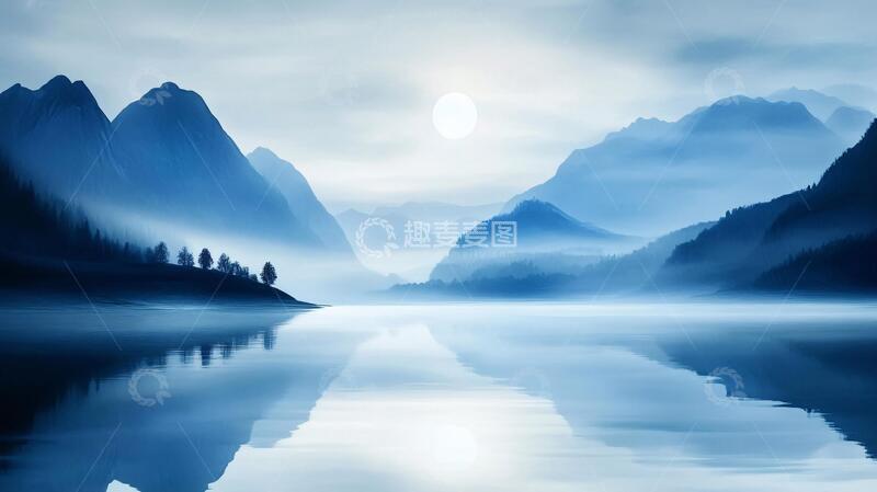 高清大图下载【趣麦麦图】蓝色梦幻山水风情8