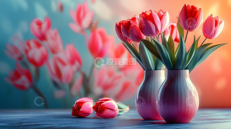 高清大图下载【趣麦麦图】郁金香花瓶花瓶花卉壁纸