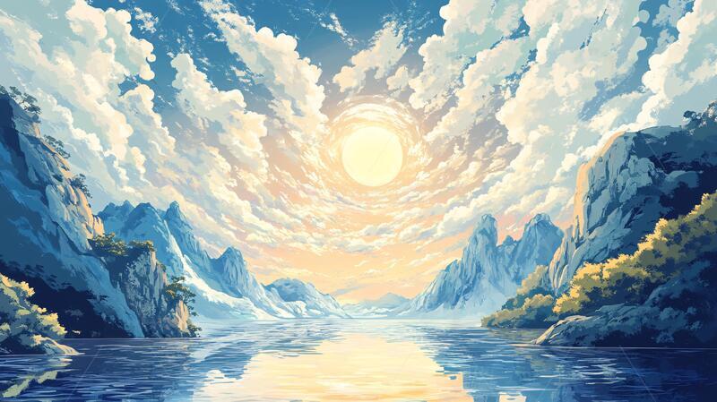 高清大图下载【趣麦麦图】阳光晴朗风景插画2