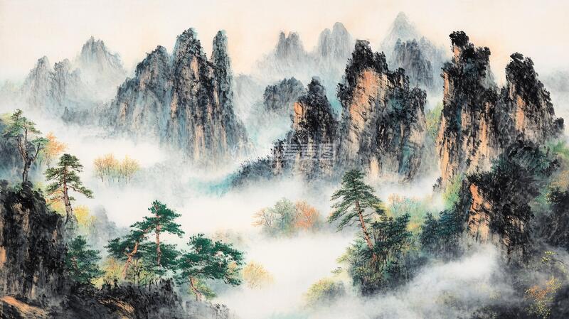 高清大图下载【趣麦麦图】迎客松油画油画粉彩中式