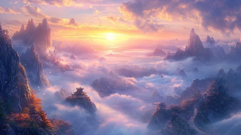 高清大图下载【趣麦麦图】缥缈峰背景古风场景仙境