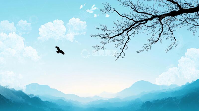 高清大图下载【趣麦麦图】山水飞鸟意境山水1