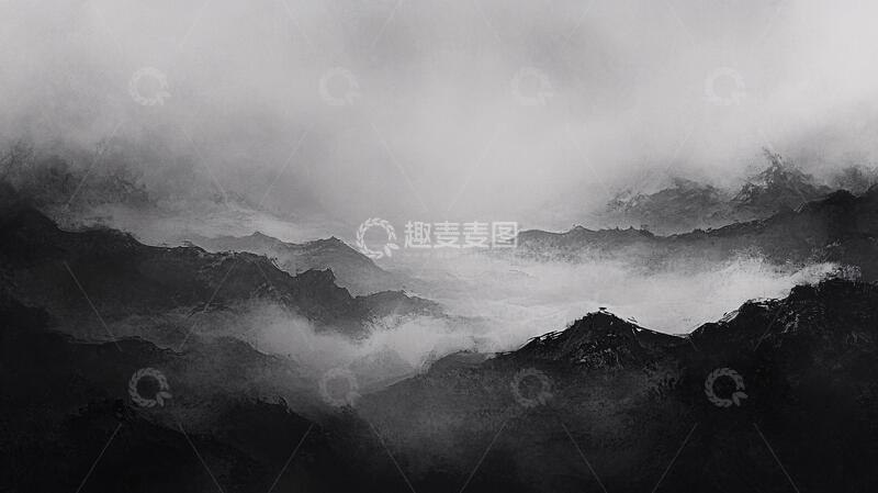 高清大图下载【趣麦麦图】墨韵禅意山峰群山云雾