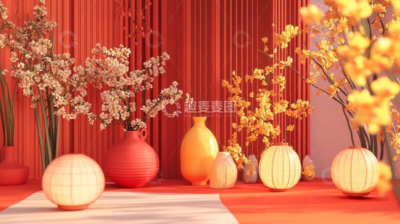 高清大图下载【趣麦麦图】日式美陈中式花瓶场景