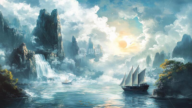 高清大图下载【趣麦麦图】一帆风顺风景画