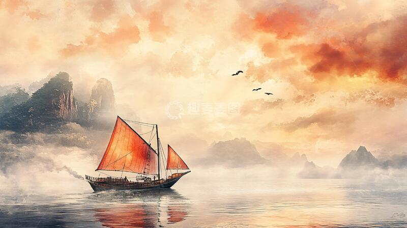 高清大图下载【趣麦麦图】一帆风顺背景4