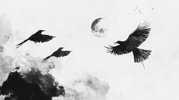 飞鸟水墨图飞鸟山景飞鸽