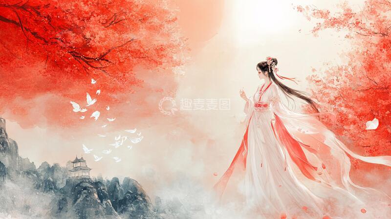 高清大图下载【趣麦麦图】红衣少女设计古风6