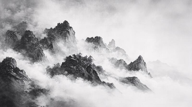 高清大图下载【趣麦麦图】墨韵禅意山峰云雾意境10