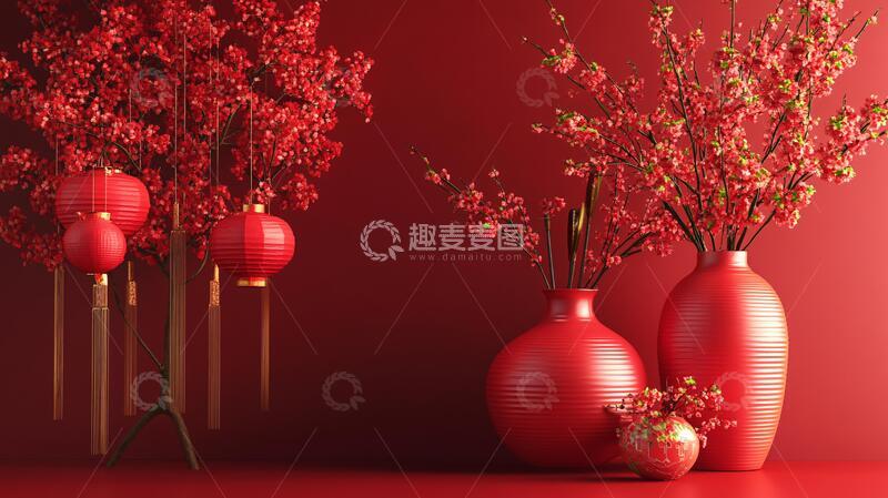 高清大图下载【趣麦麦图】红色新中式花艺8