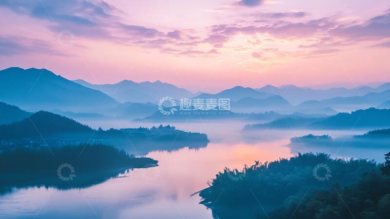 高清大图下载【趣麦麦图】晨曦桃花潭晨曦皖南朝霞