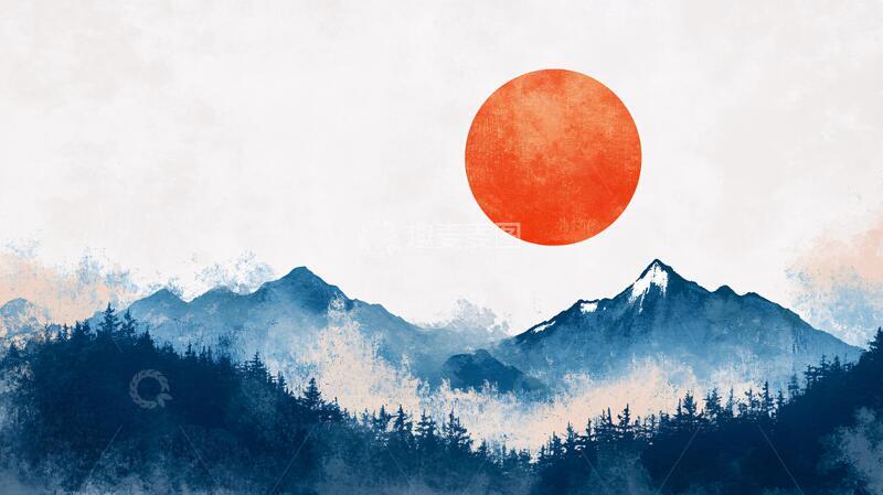 高清大图下载【趣麦麦图】插画红日红日插画日落