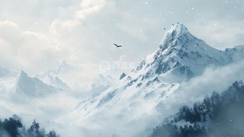 高清大图下载【趣麦麦图】雪山原画插画意境云雾