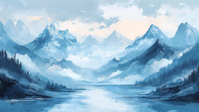 高清大图下载【趣麦麦图】雪山原画插画壁纸原画1