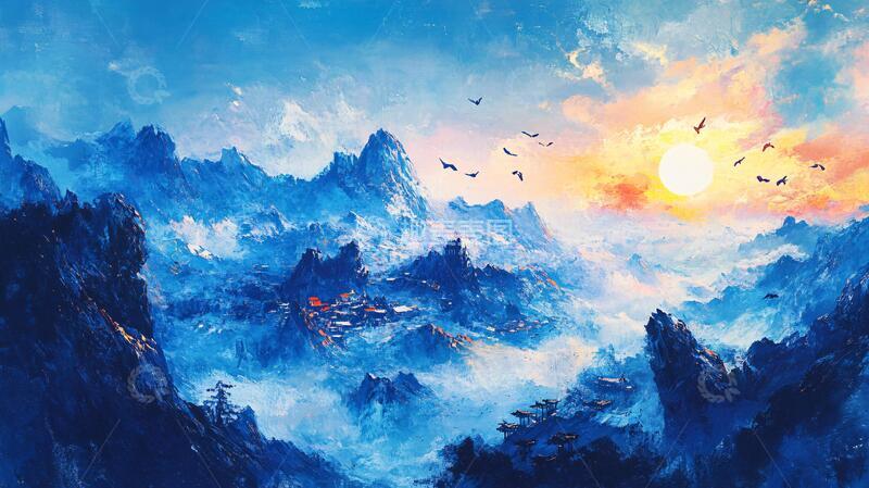 高清大图下载【趣麦麦图】天界晓钟风景插画10