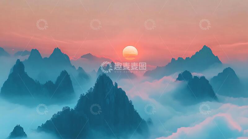 高清大图下载【趣麦麦图】红日水墨山水72