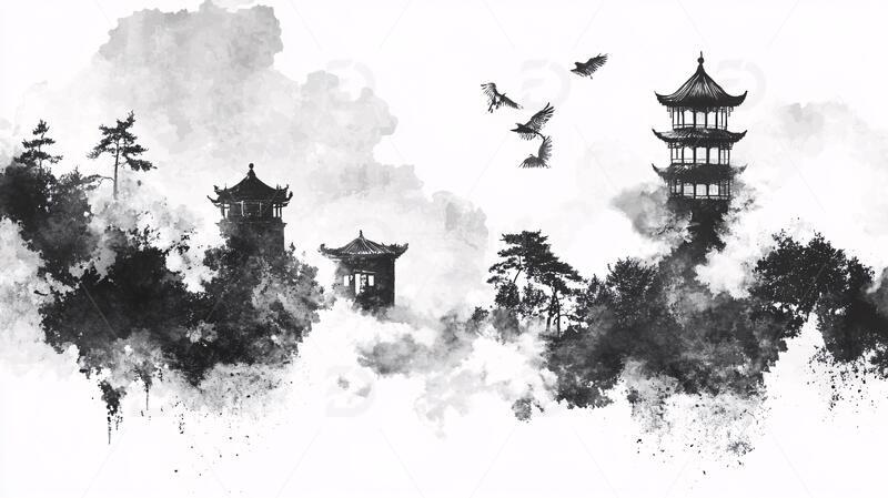 高清大图下载【趣麦麦图】水墨城市水墨画