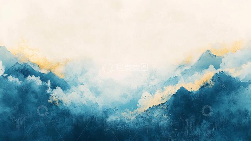 高清大图下载【趣麦麦图】烟墨意境山水水彩画1