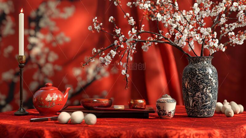 高清大图下载【趣麦麦图】春节摆台场景布置中式