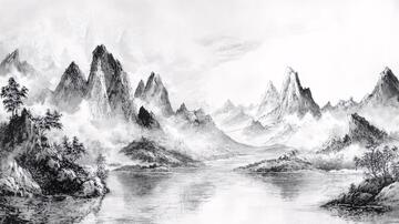 全景水墨画全景巨幅中式