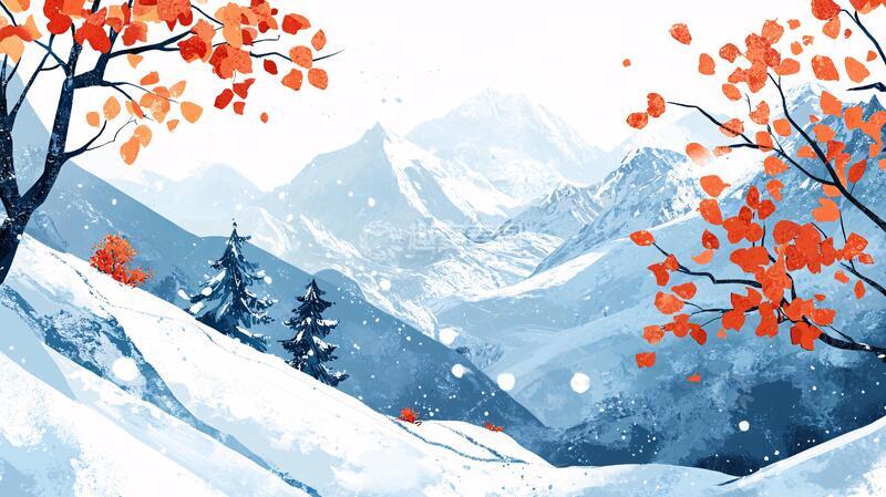 高清大图下载【趣麦麦图】冬日山川插画