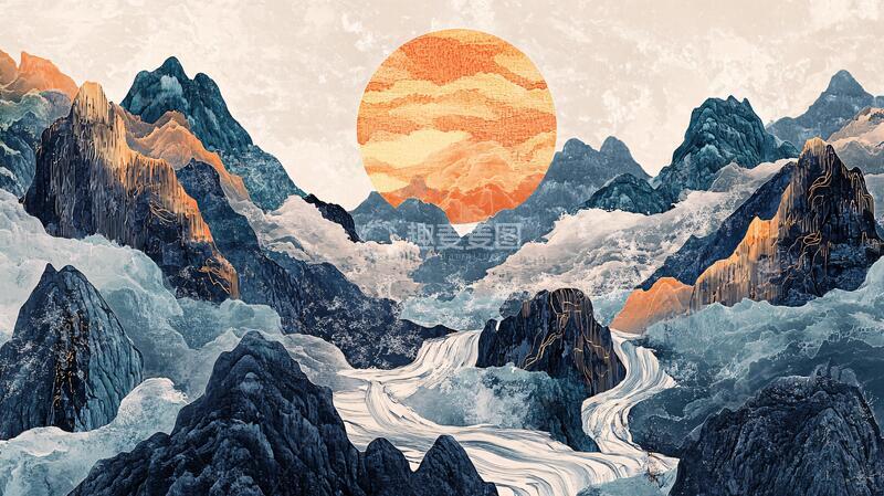 高清大图下载【趣麦麦图】新中式山中式插画巨幅