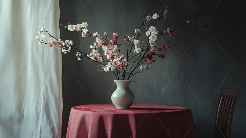 花瓶插着假梅花2