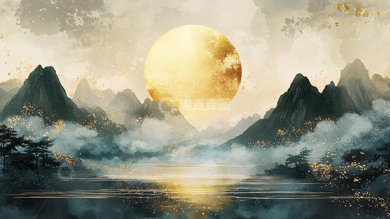 高清大图下载【趣麦麦图】中秋山河背景3