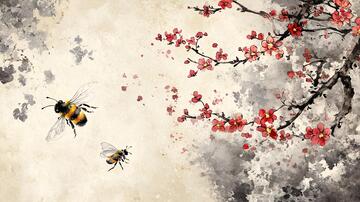 水墨蜜蜂蜜蜂插画手绘