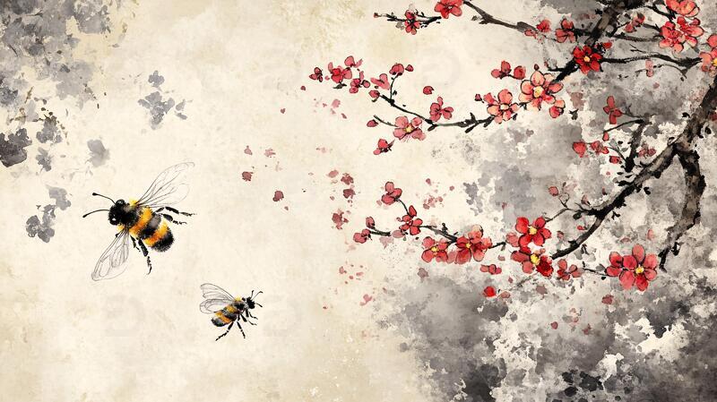 水墨蜜蜂蜜蜂插画手绘