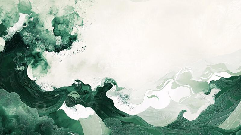 高清大图下载【趣麦麦图】抽象写意流动色彩绿色