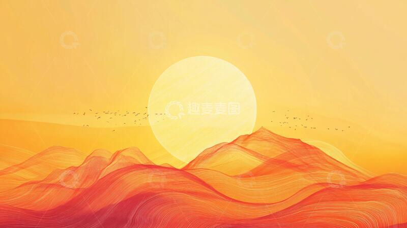 高清大图下载【趣麦麦图】插画红日线条插画红日