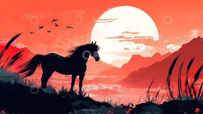 高清大图下载【趣麦麦图】山水马到成功