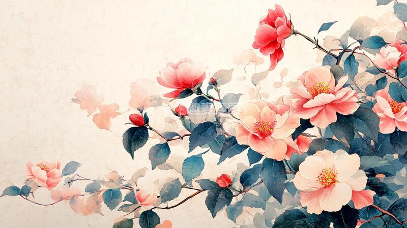 高清大图下载【趣麦麦图】工笔茶花茶花山茶手绘