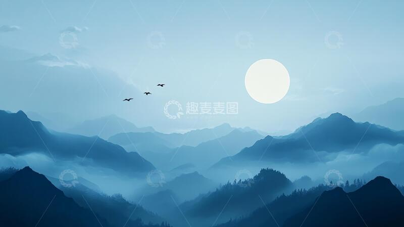 高清大图下载【趣麦麦图】蓝调远山背景6