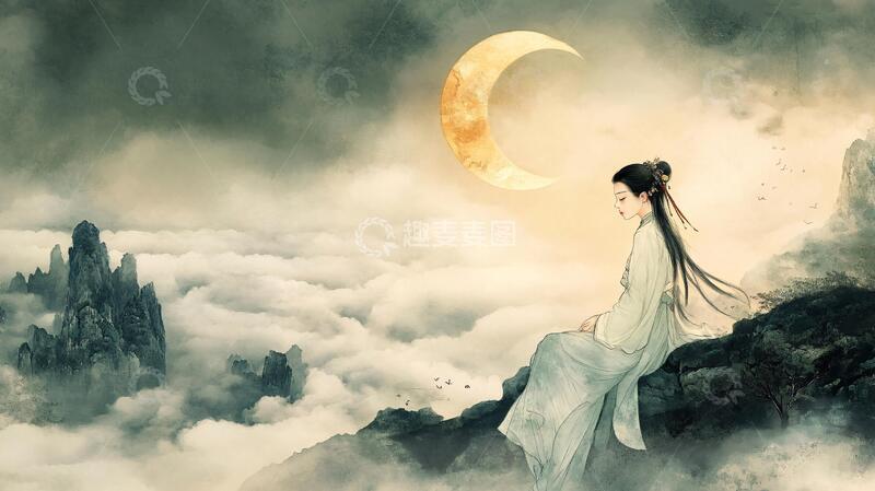高清大图下载【趣麦麦图】云姑沐月背影