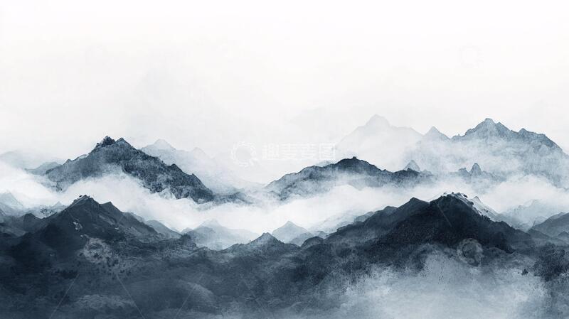高清大图下载【趣麦麦图】蓝调水墨群山3