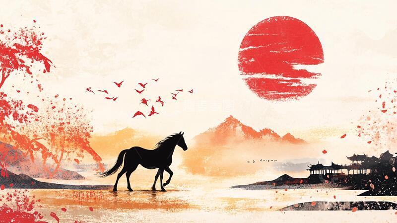 高清大图下载【趣麦麦图】一马当先马年背景