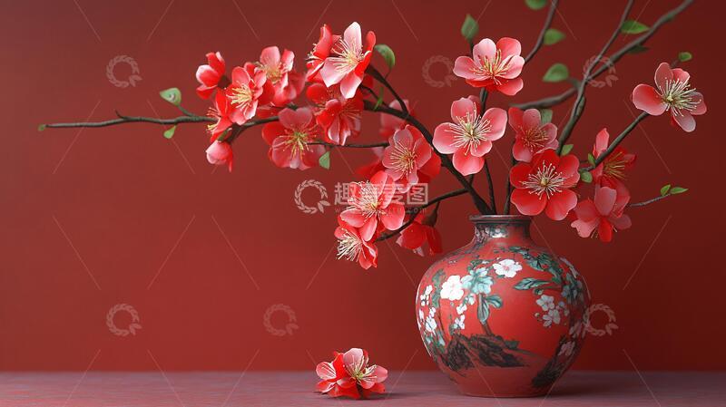 高清大图下载【趣麦麦图】红色新中式花艺6