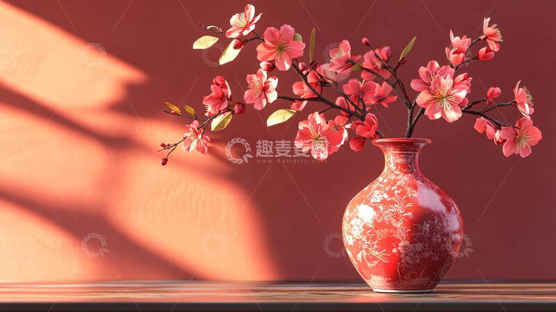 高清大图下载【趣麦麦图】粉彩春瓶花瓶瓷瓶桃花