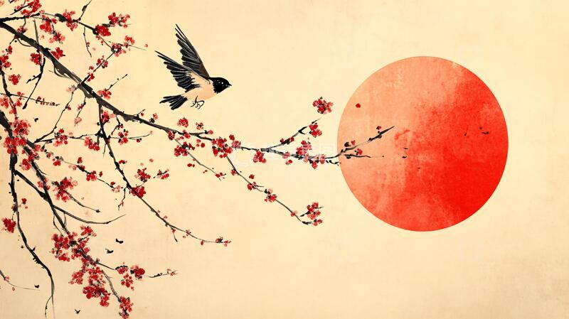 高清大图下载【趣麦麦图】梅花仙鹤旭日东升2